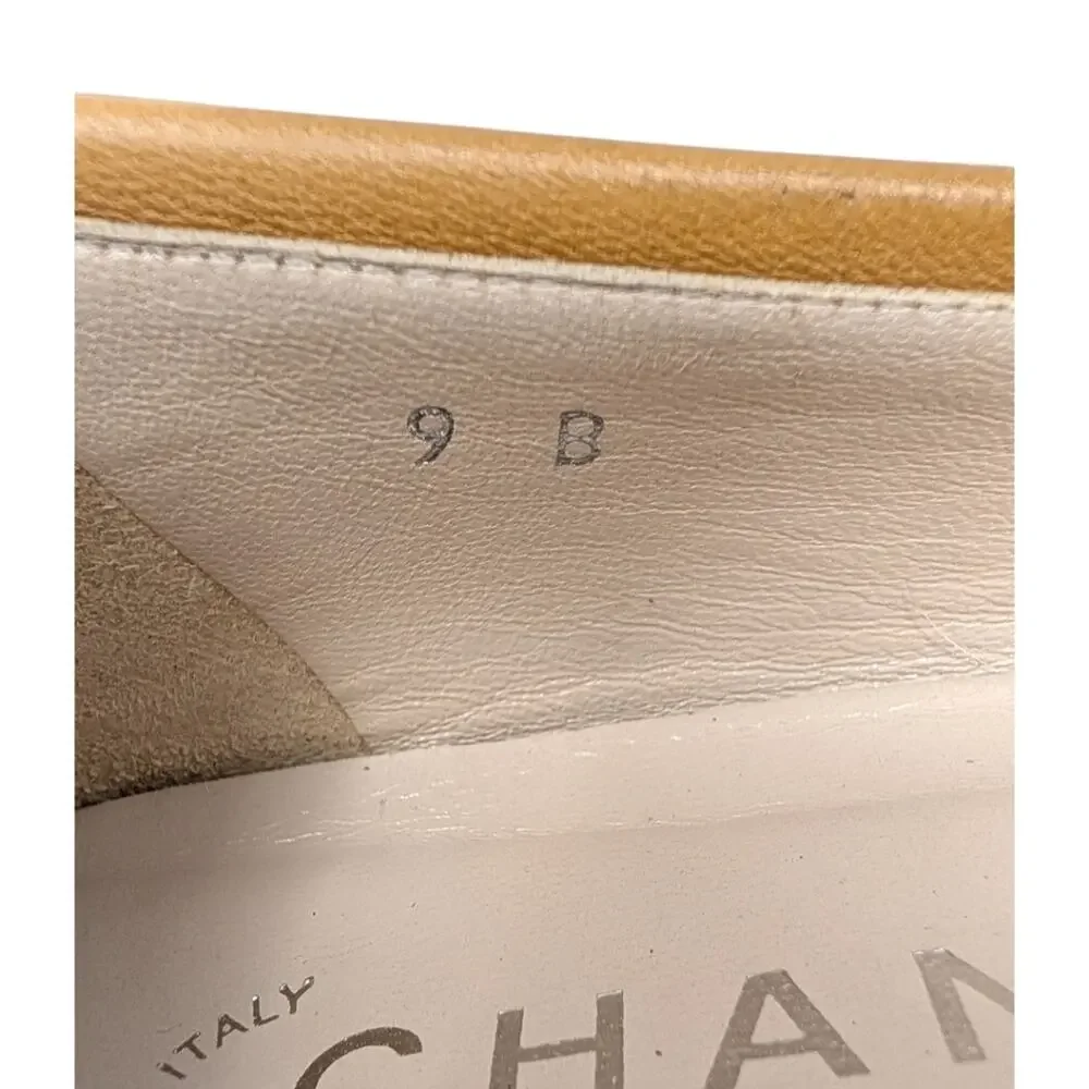 Chanel Vintage Square Toe Ballet Pump CC Logo Beige Black Bow 90s Y2K 8.5 | 9 - Picture 9 of 11